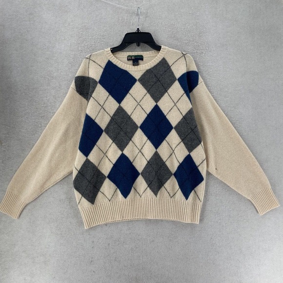VTG RR Casuals Sweater Mens XL Brown Blue Green Argyle 100% Lambs Wool - Picture 1 of 12